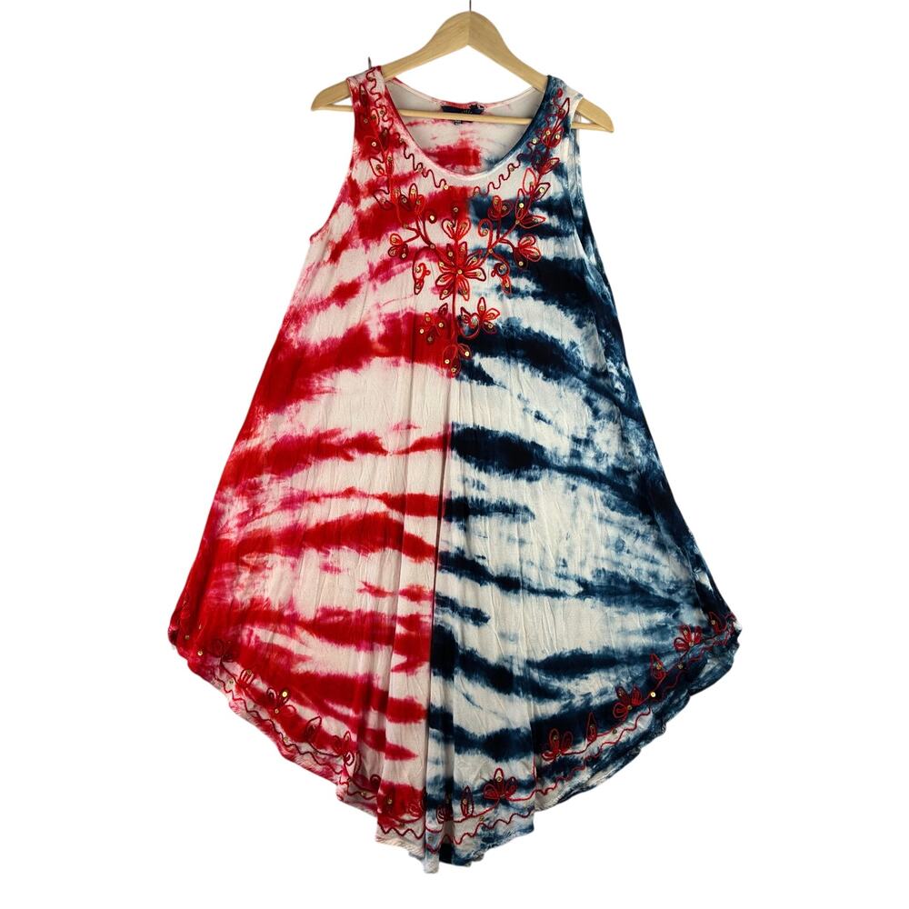 Riviera Sun American Flag Tie-Dye Umbrella Dress women's Plus Size 45" Chest 4th